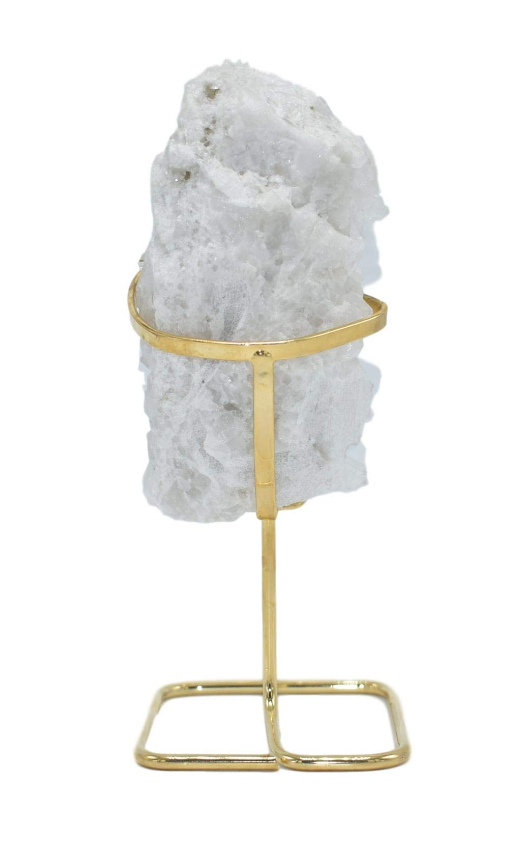 Natural Quartz Crystal Cluster on Gold Wire Stand - Healing Stone Decor for Home, Office & Meditation Space
