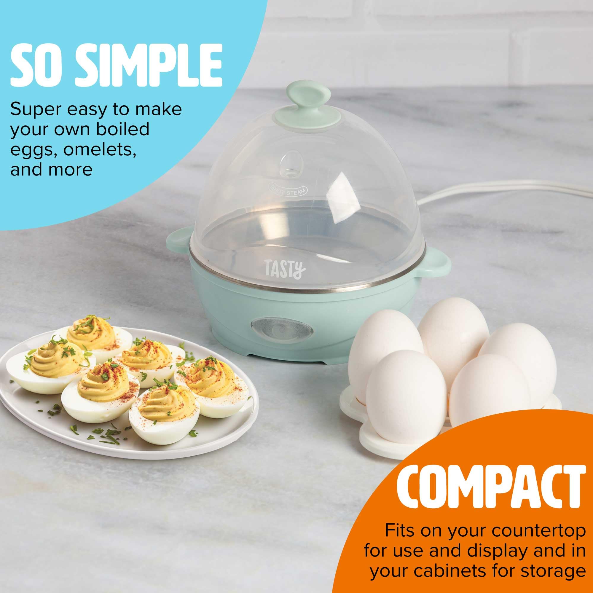 Mini Rapid Egg Cooker - 5 Egg Capacity for Perfect Hard Boiled Eggs, Soft Boiled Eggs & Omelets | Auto Shut Off & Buzzer Alarm | Aqua Blue | Ideal for Breakfast, Meal Prep & Keto Diet