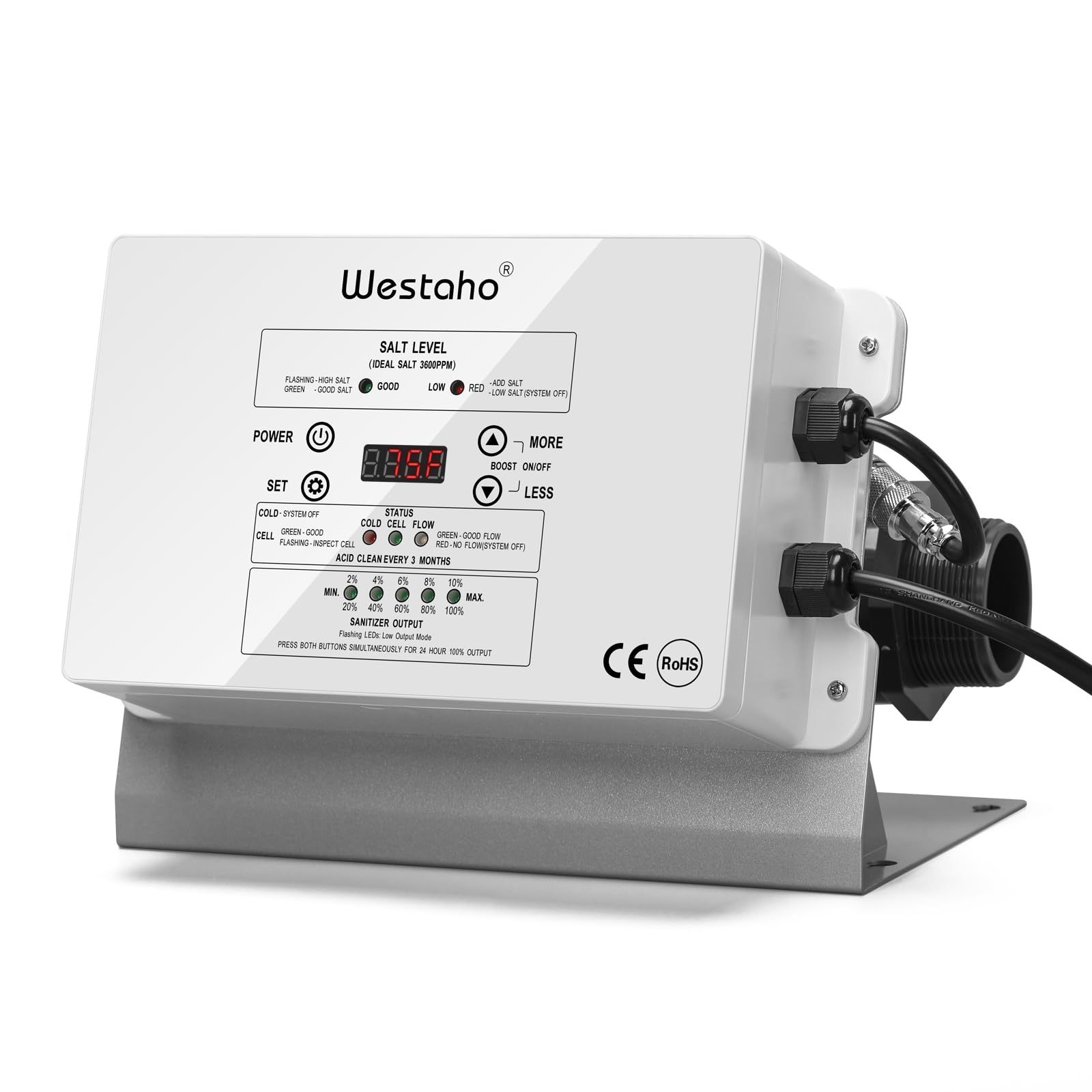 Westaho Salt Chlorine Generator for Above Ground Pools - Saltwater Pool System with USA Titanium Cell (Up to 15,000 Gallons) - Compatible with Intex Pools - IP66 Waterproof - Perfect for Backyard, Inground & Outdoor Swimming Pools