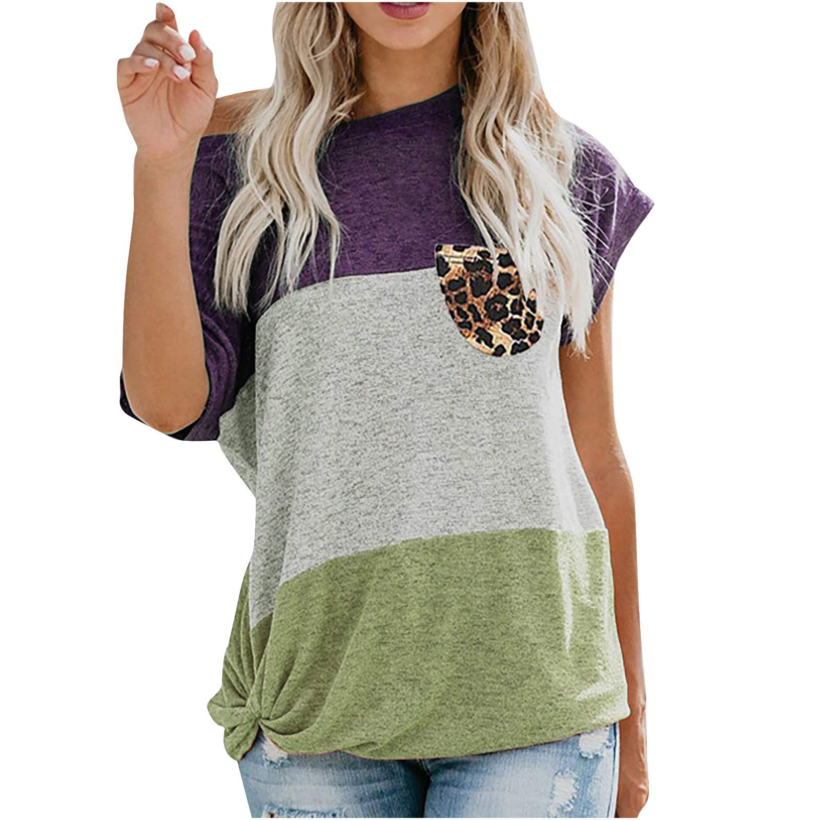 Women's Short Sleeve Leopard Print Tunic Tops - Casual & Workout Crop T-Shirts for Women | Perfect for Gym, Yoga, Running & Everyday Wear