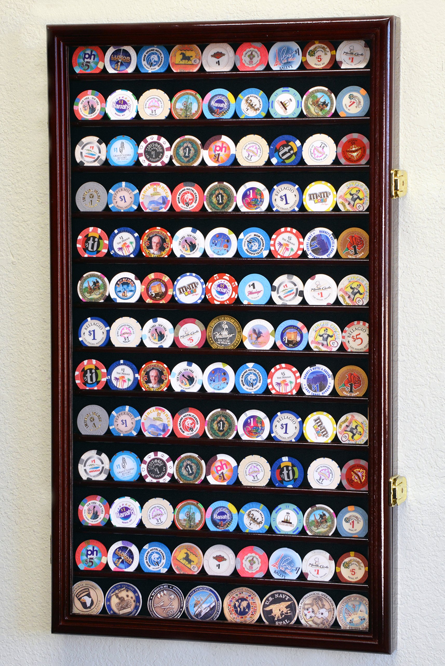 Premium Casino Coin Chips Display Case - Holds 117 Large Casino Tokens with 98% UV Protection & Secure Locking System - Perfect for Casino Nights, Poker Tournaments & Game Room Decor