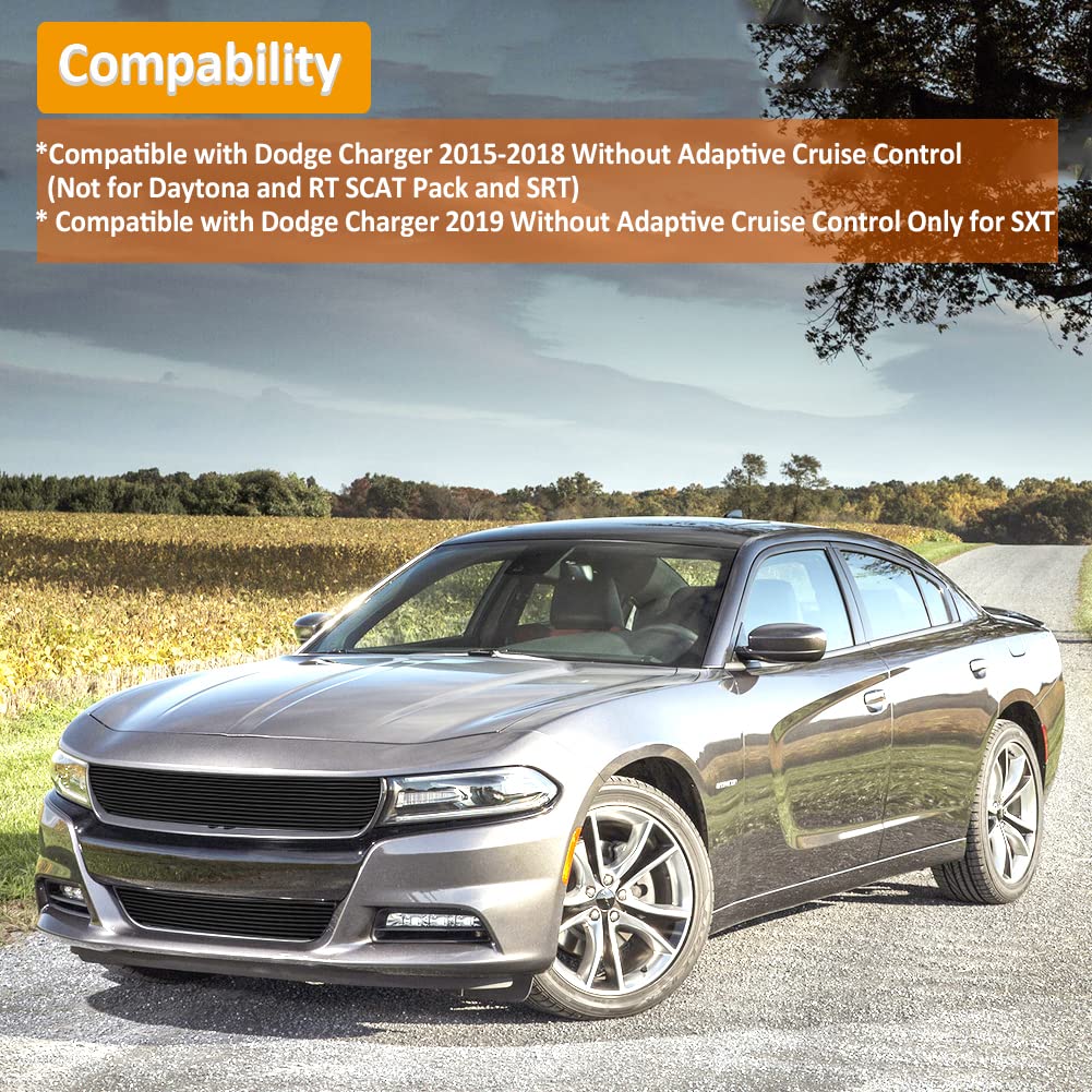 2015-2019 Dodge Charger SXT Front Black Grille Grill Insert Combo - Compatible with Non-Adaptive Cruise Control Models | Perfect for Car Upgrades & Customization