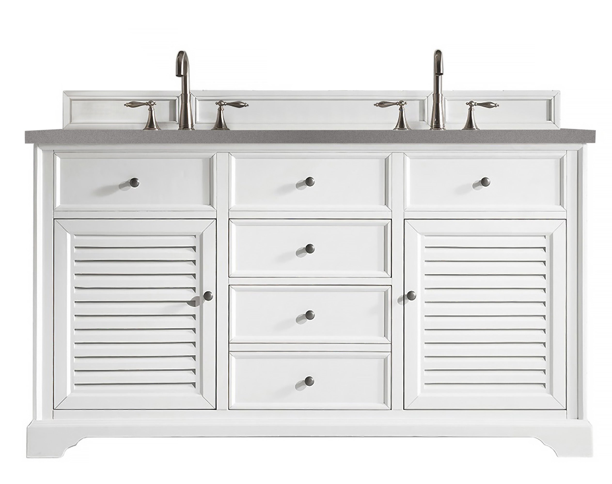 Savannah 60-Inch Double Vanity Cabinet with 3CM Grey Expo Quartz Top - Bright White Bathroom Vanity for Modern Master Bath & Guest Bathroom
