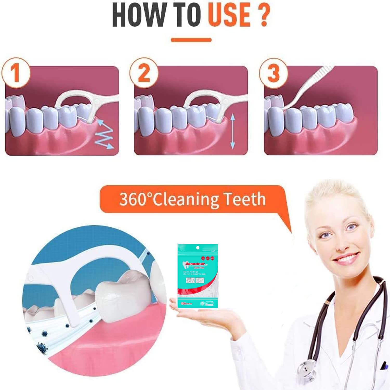100 Pcs Dental Floss Picks - Mint Flavored Teeth Cleaning Sticks with Floss & Toothpick | Disposable Oral Hygiene Tools for Travel, Office & Home Use