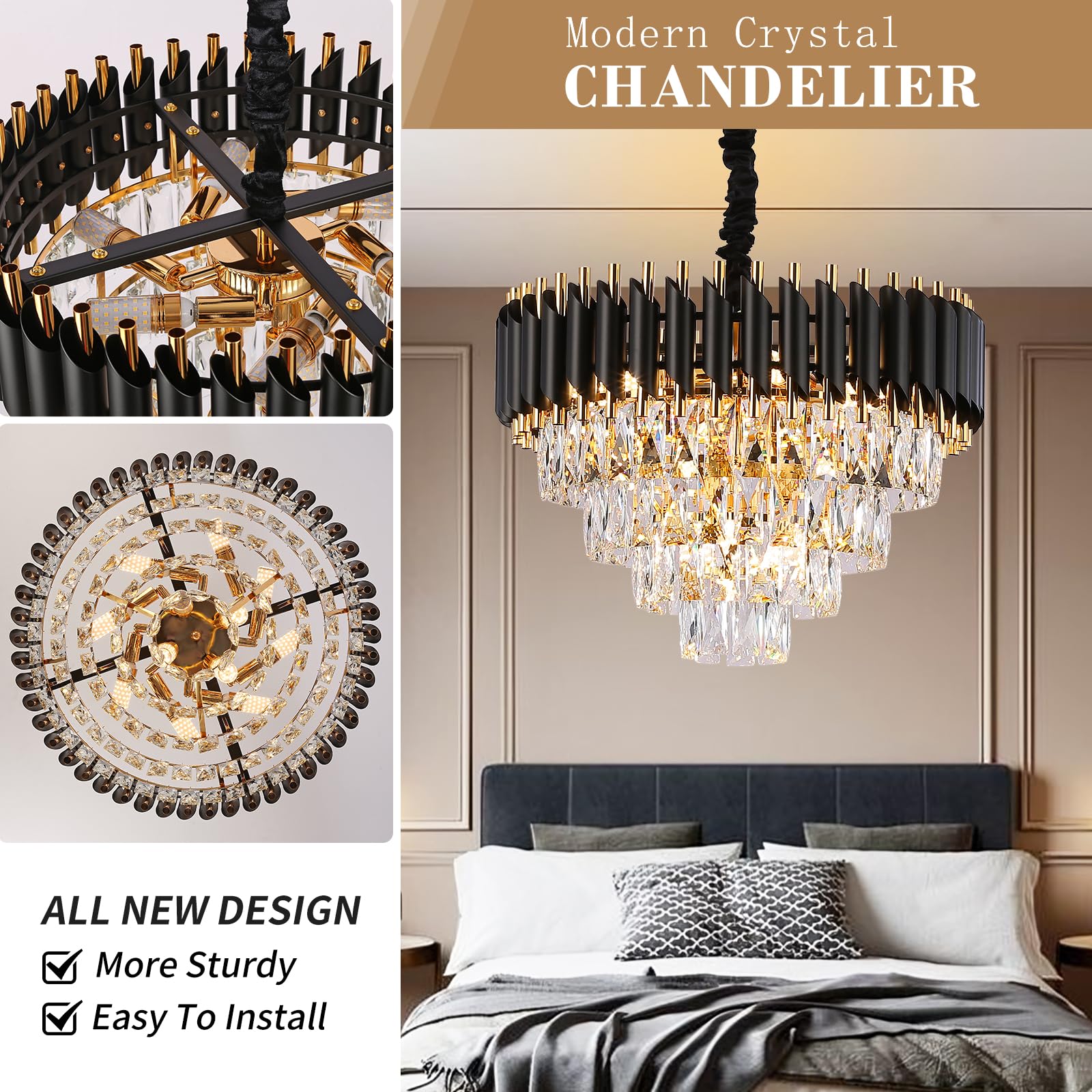 Gold and Black Crystal Chandelier - 20