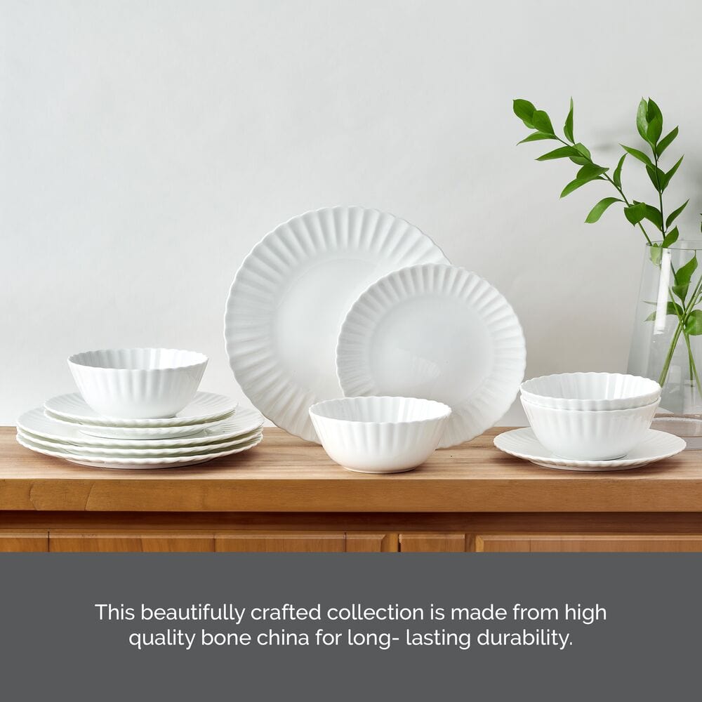 Isadora 12-Piece Dinnerware Set for 4 - Elegant Porcelain Dinner Plates, Salad Plates, Bowls - Perfect for Family Dinners, Holiday Entertaining & Restaurant-Style Dining