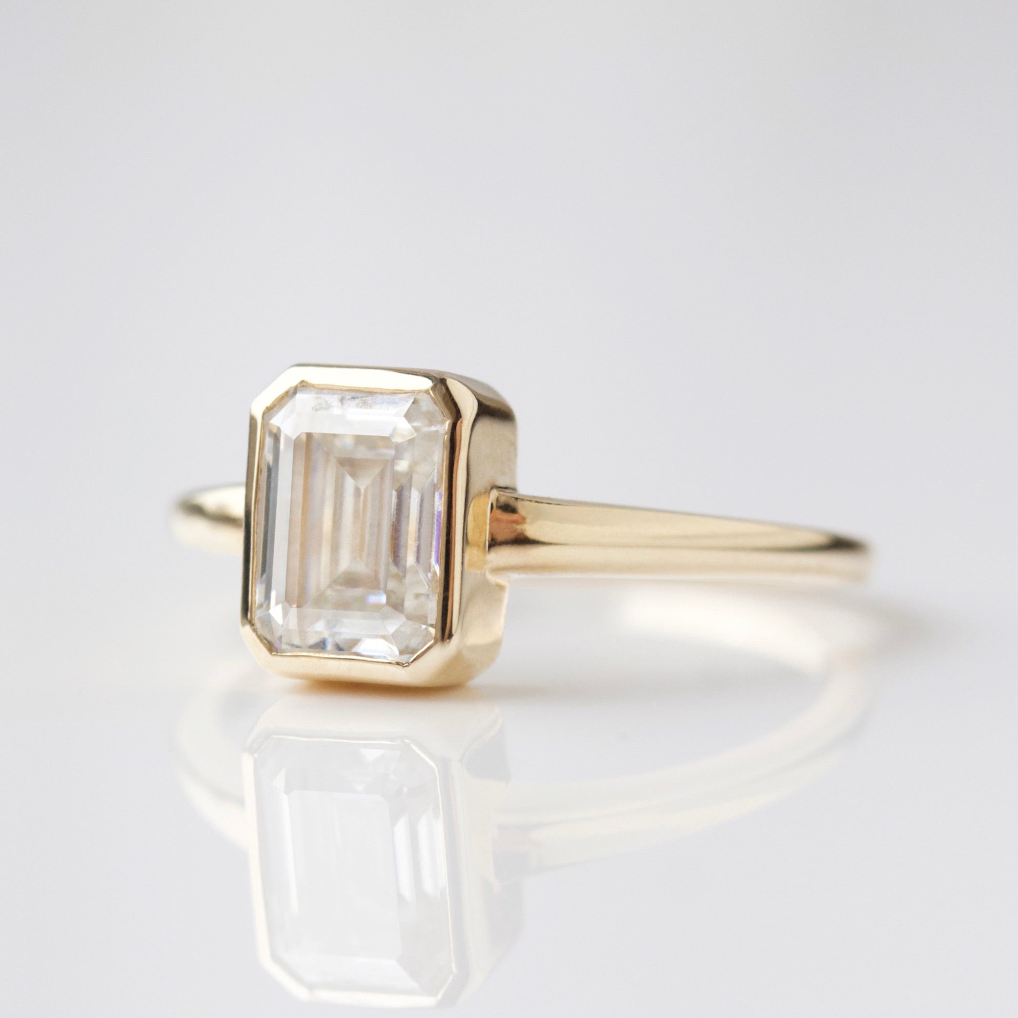 Moissanite Octagon Emerald Cut Bezel Set Ring for Women - Durable Wedding Engagement Promise Ring - Perfect for Anniversary, Proposal & Special Occasions