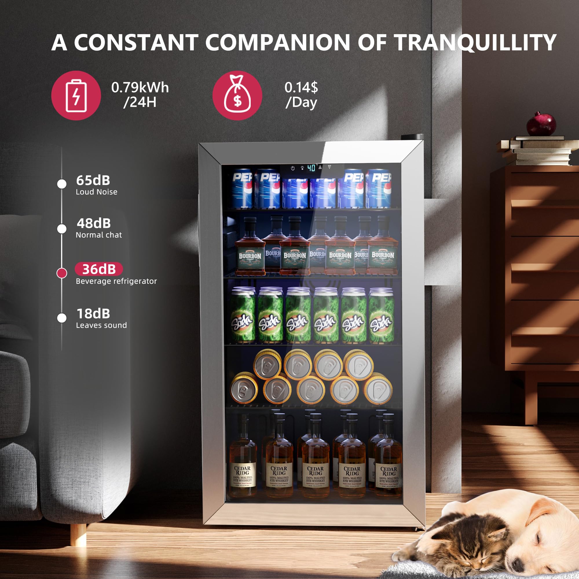 126 Can Mini Beverage Refrigerator Cooler with Glass Door for Soda, Beer, Wine - Adjustable Removable Shelves, Silver - Perfect for Home, Office, Bar, and Kitchen Use