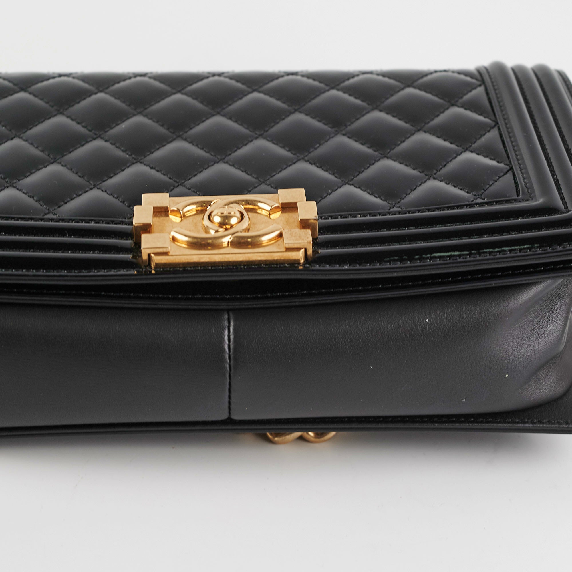Chanel Old Medium Boy Bag Patent Leather Black - Luxury Designer Handbag for Women, Perfect for Evening Parties & Special Occasions