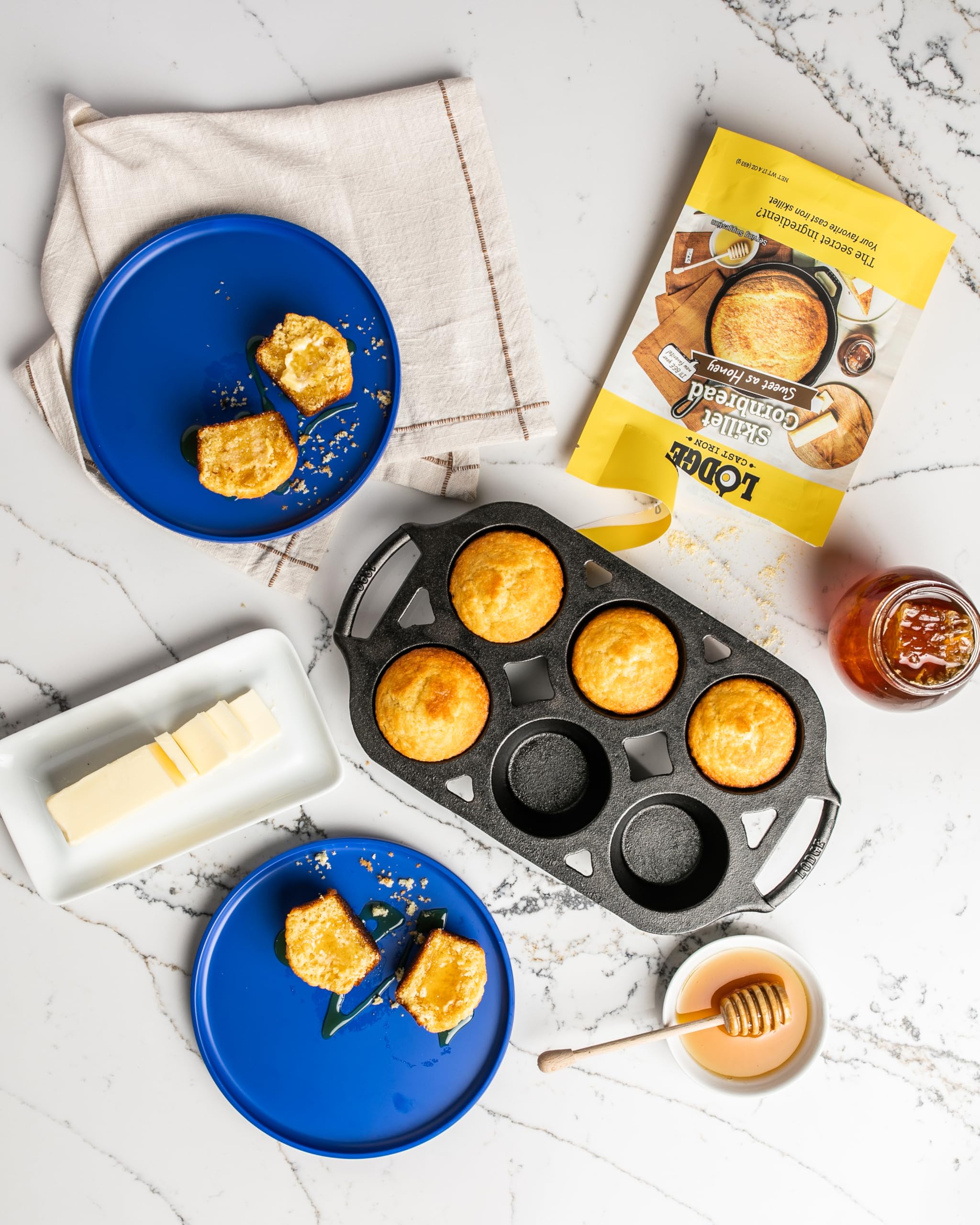 Lodge Cast Iron Skillet Cornbread Mix - Premium 17.4oz (4 Pack) for Cast Iron Skillets, Wedge Pans & Baking - Sweet Honey Flavor | Perfect for Family Dinners, BBQs & Holiday Baking