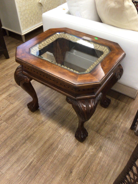 Dark Wood Glass Insert End Table - Stylish Nightstand for Bedroom, Living Room & Office - Perfect for Lamps, Books & Decor
