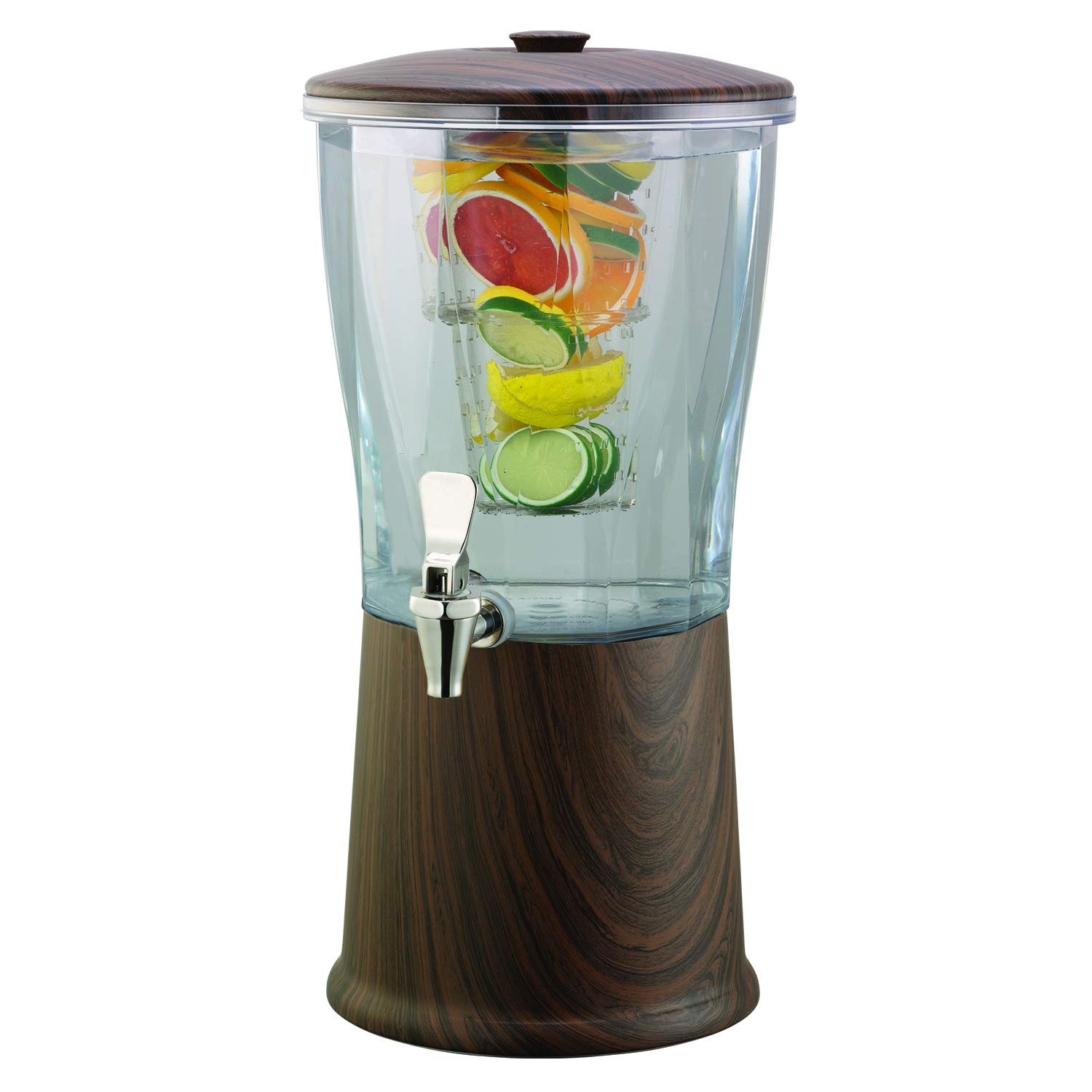 3 Gallon Stainless Steel Beverage Dispenser with Infuser Tube & Spigot - Dark Wood Stand - Perfect for Parties, Events & Home Entertaining