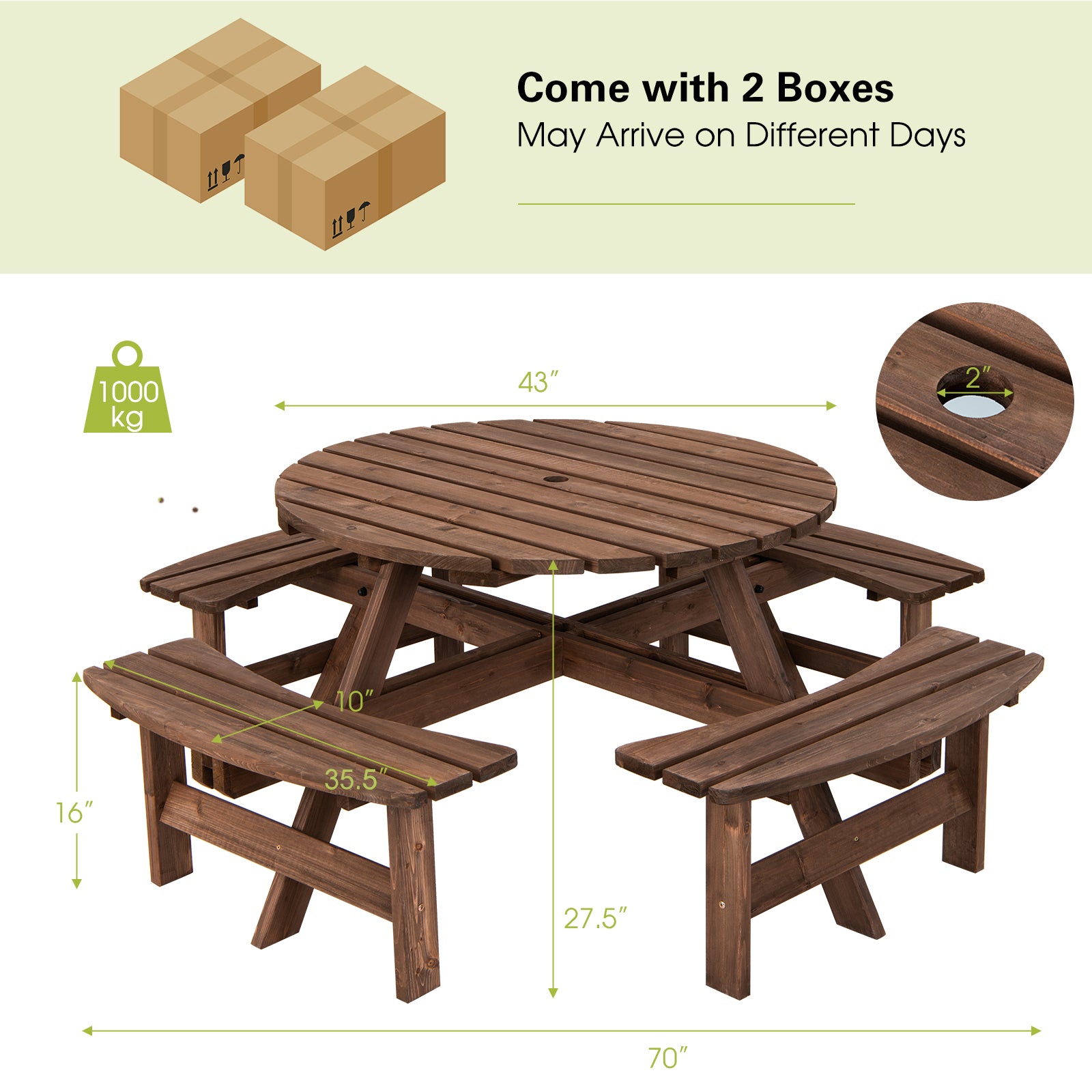 Costway 8-Seat Wooden Picnic Table with Benches Set | Outdoor Dining & Garden Furniture for Backyard, Patio, and Park Gatherings