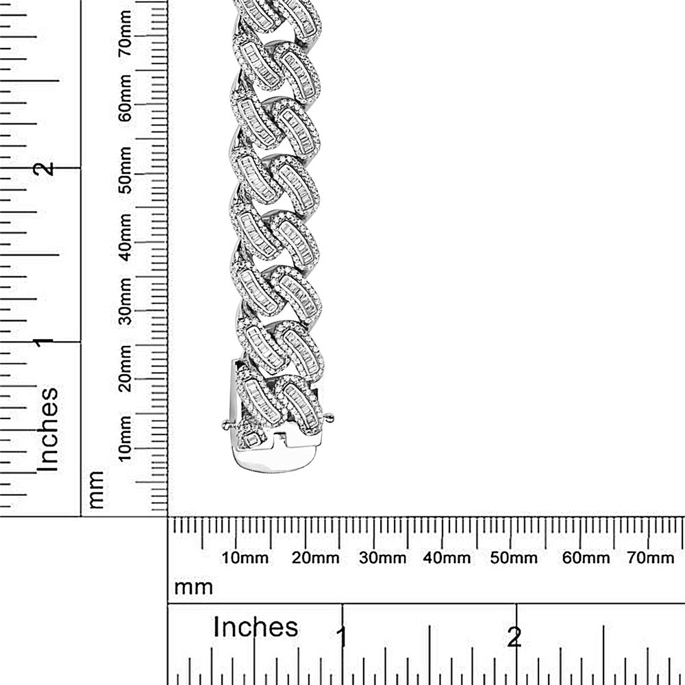 My Daily Styles Men's 925 Sterling Silver Cuban Link Bracelet with Iced Baguette Cubic Zirconia - Hip Hop Bling Jewelry for Men - Perfect for Parties, Gifts & Streetwear Fashion