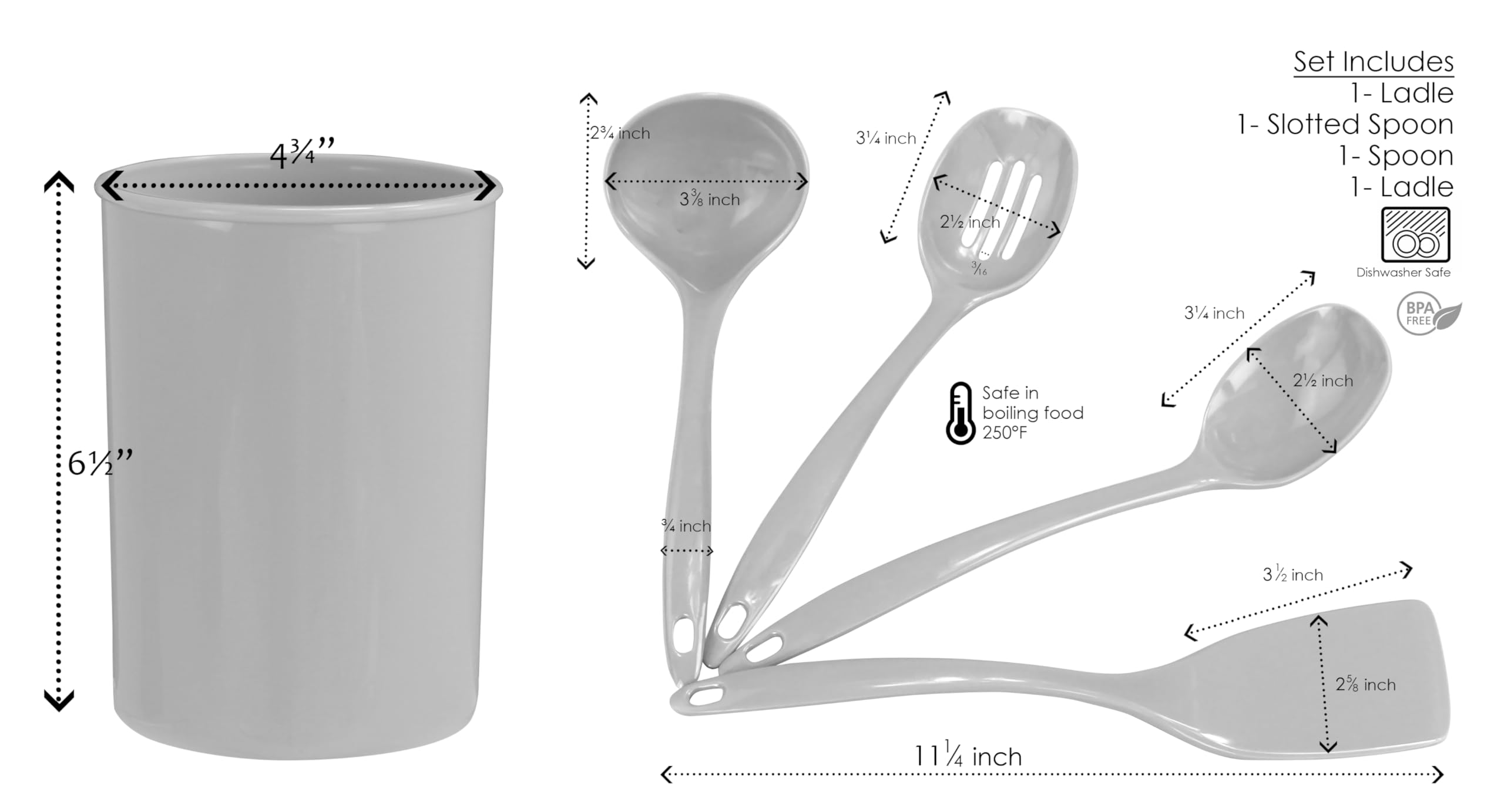 5-Piece Kitchen Utensil Holder Set - Heat Resistant Spoon, Slotted Spoon, Ladle & Spatula - BPA Free Countertop Organizer by Reston Lloyd (Black) - Perfect for Cooking, Baking & Kitchen Organization