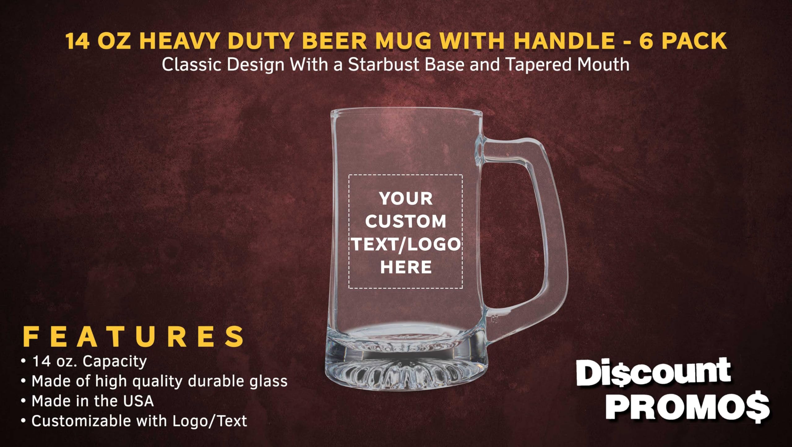 Personalized 14 oz ARC Glass Beer Mugs Set of 6 - Custom Bulk Barware for Oktoberfest, Pubs & Restaurants - Durable Clear Drinking Glasses - Perfect for Parties, Gifts & Commercial Use