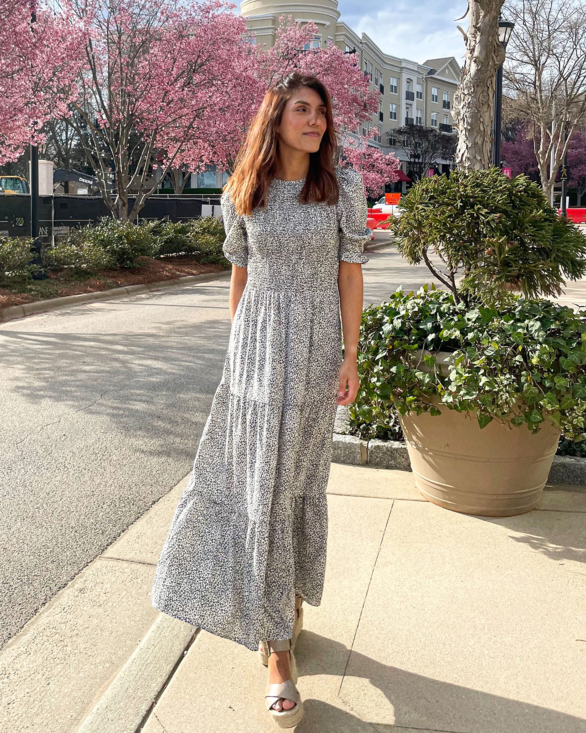 BTFBM Women's Floral Print Boho Maxi Dress - Short Sleeve Ruffle Smocked Summer Dress for Spring 2025 | Perfect for Beach Vacations, Date Nights & Casual Outings