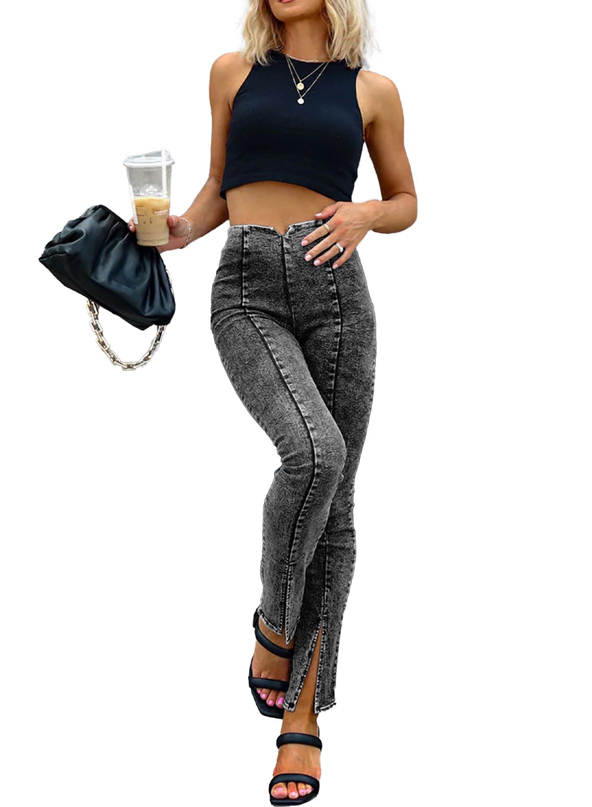 Best Women's High Waist Stretch Jeans - Elastic Skinny Jeans for Curvy Women with Slit Hem - Perfect for Casual Wear, Office & Night Out