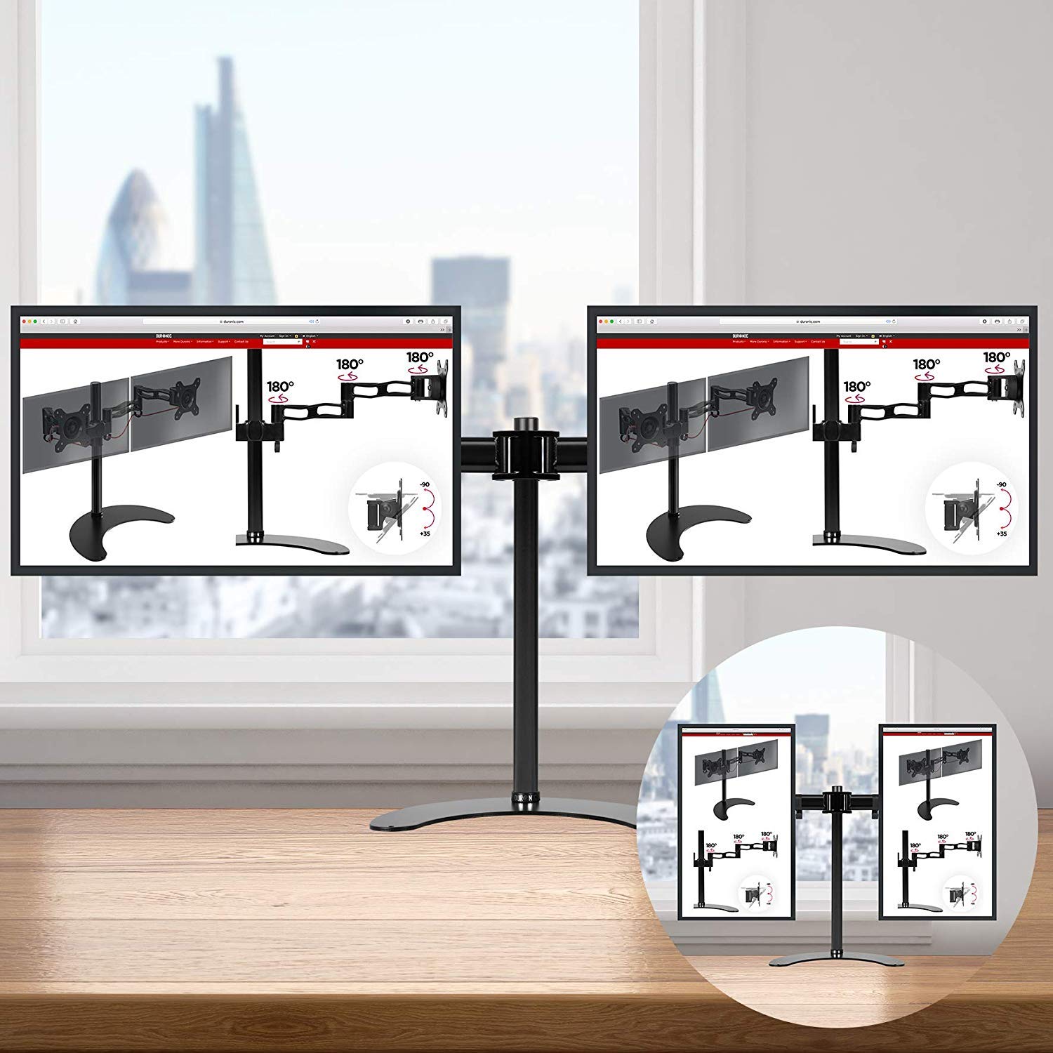 Duronic DM25D2 Dual Monitor Stand - Adjustable Freestanding Desk Mount for 13-27 Inch LCD/LED Computer Monitors or TVs - Tilt, Swivel & Rotate - Perfect for Home Office, Gaming Setup & Workspace Productivity (Black)