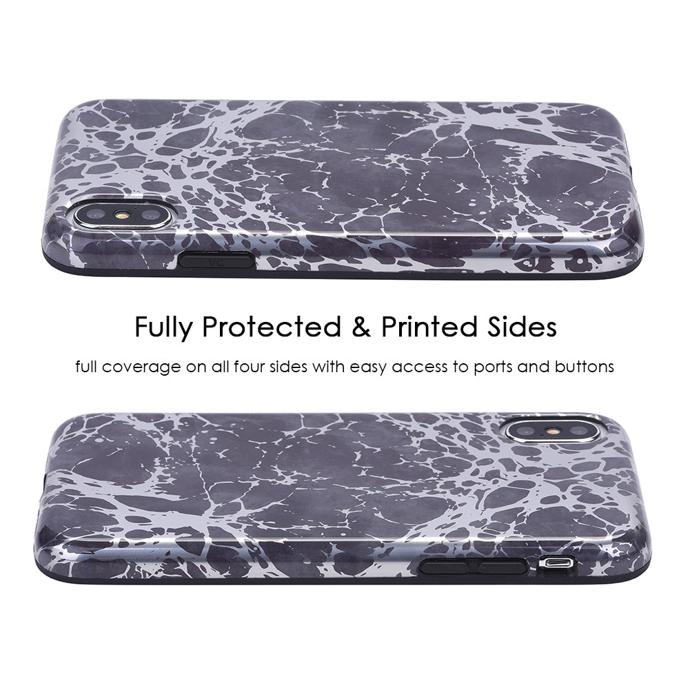 Black Marble Silver Chrome iPhone Case - Elegant & Durable Protective Cover for iPhone - Perfect for Work, Travel, and Everyday Use