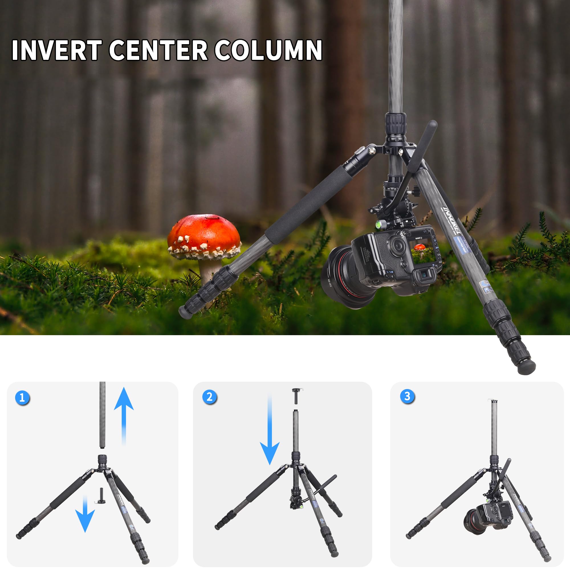 INNOREL RT45C+F10 10-Layer Carbon Fiber Tripod - Compact, Lightweight Travel Tripod & Monopod for DSLR, Camcorder, Mirrorless Cameras with Fluid Video Head, Magic Arm & Phone Clip - Perfect for Travel, Vlogging, Photography & Video Shooting