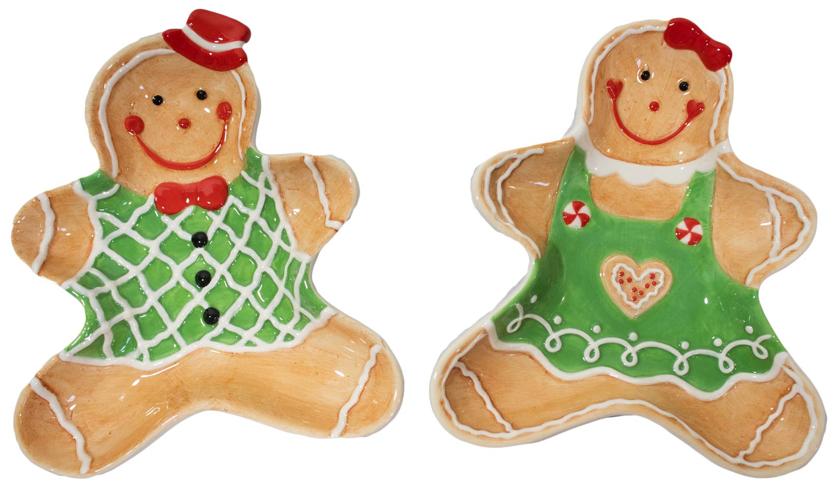 Set of 2 Christmas Gingerbread Couple Ceramic Cookie Plates - 6 Inch Holiday Dessert Plates for Christmas Decor, Winter Party, Cookie Serving & Home Decoration