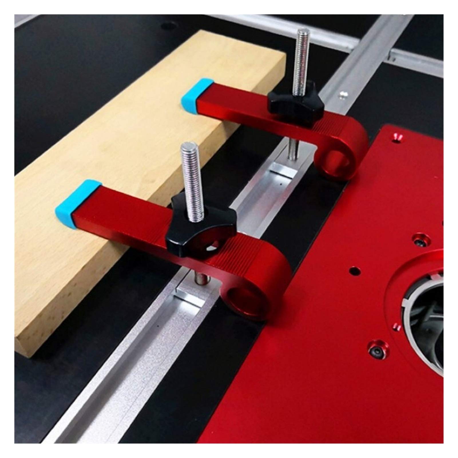 4-Piece Universal Platen Miter Track Clamping Blocks Set with M8 Screws - T-Track Chute Blocks for Woodworking (Red) - Perfect for Table Saw Jigs, Router Tables & DIY Wood Projects