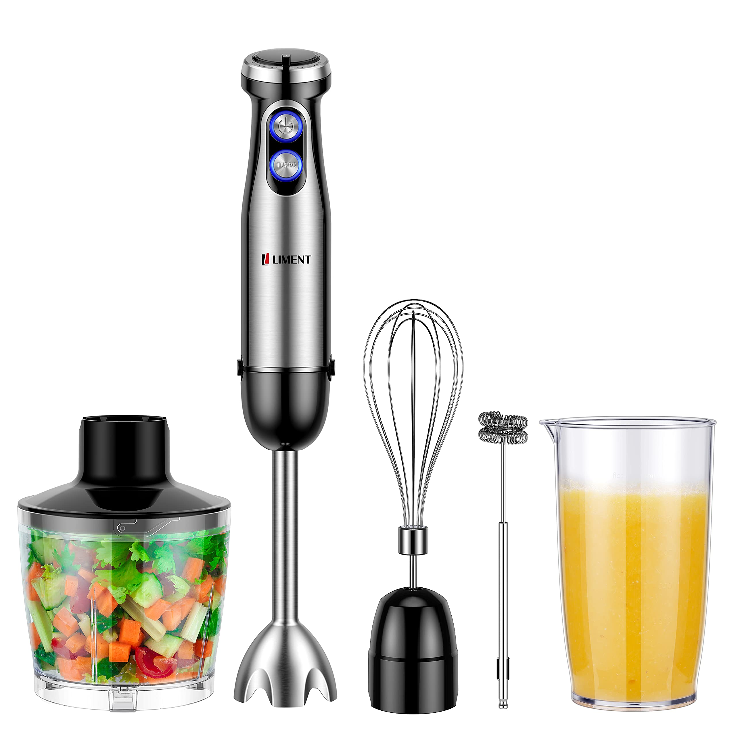 5-in-1 Multi-Purpose Hand Blender with 20-Speed Control - Heavy Duty Immersion Blender with Low-Noise DC Motor, Includes Food Chopper, Whisk, Milk Frother & Mixing Beaker - BPA-Free - Perfect for Smoothies, Soups, Baby Food & Baking