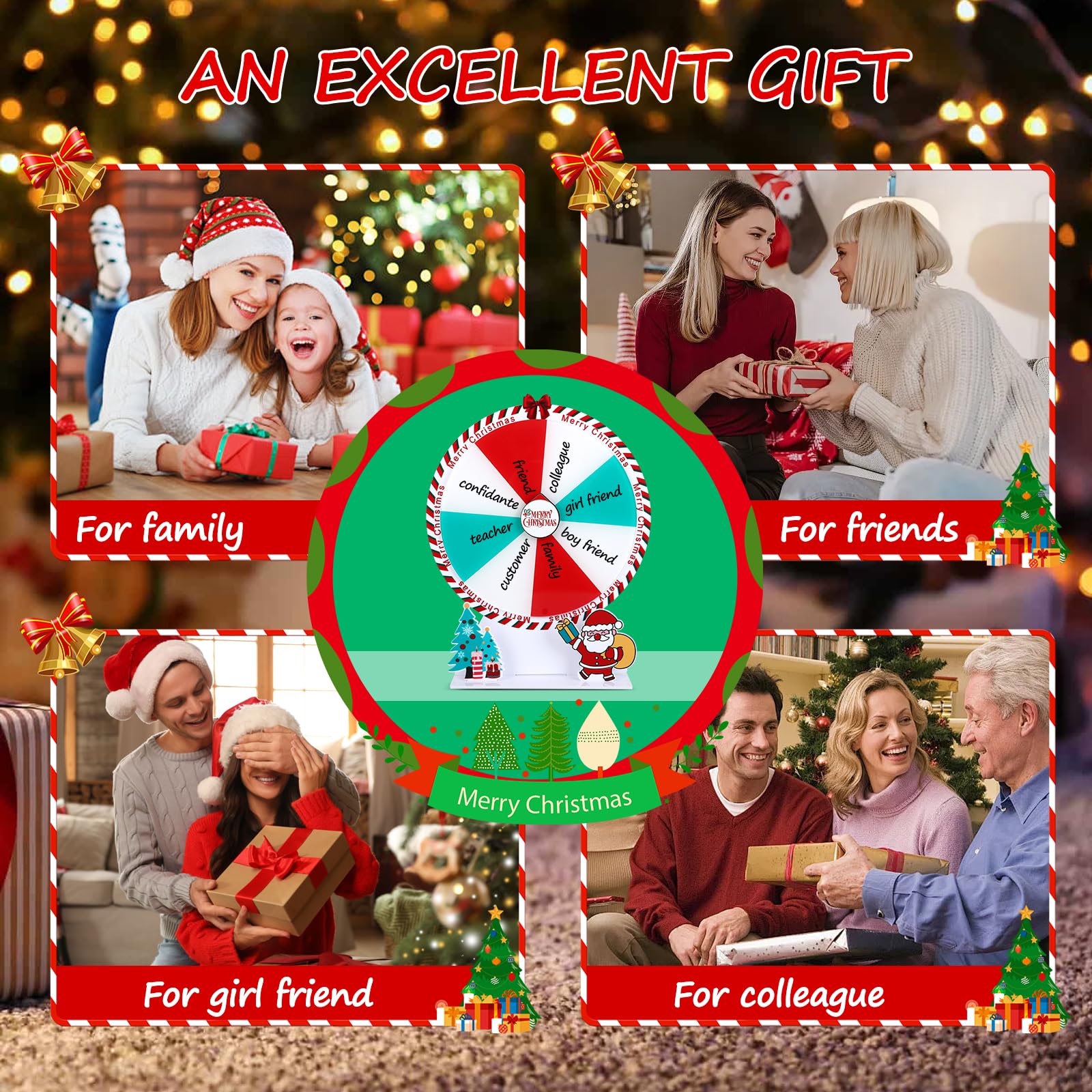 8 Inch Christmas Spinner Prize Wheel - 8 Slots Editable Spinning Wheel for Holiday Games, Carnival Prizes & Wheel of Fortune Style Fun - Perfect for Christmas Parties, Classroom Activities & Festive Events