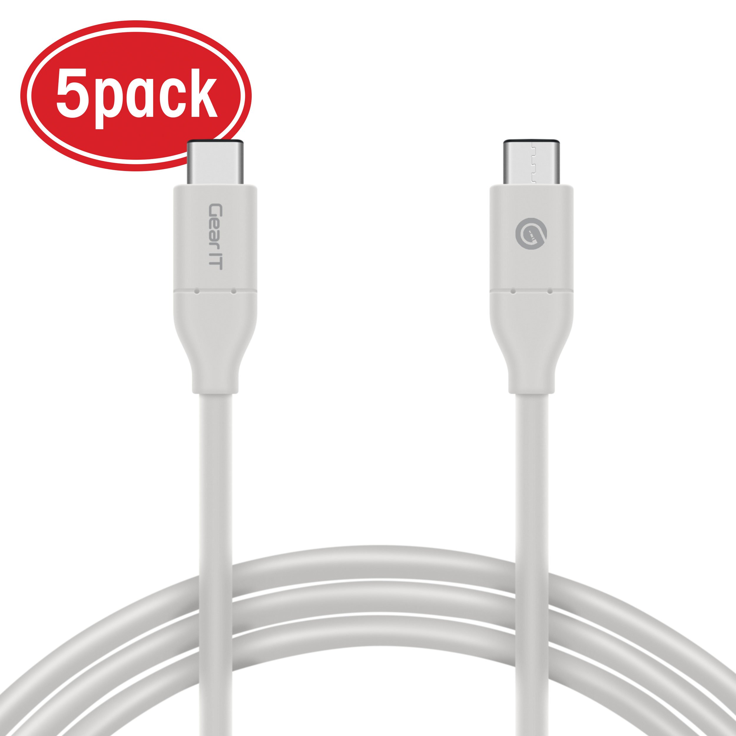 GearIT 5-Pack 6ft USB Type C to USB C Cable - USB 2.0 Male to Male Fast Charging & Data Sync Cord (480Mbps, 1.8m) - Perfect for Smartphones, Tablets, Laptops & Gaming Devices - White