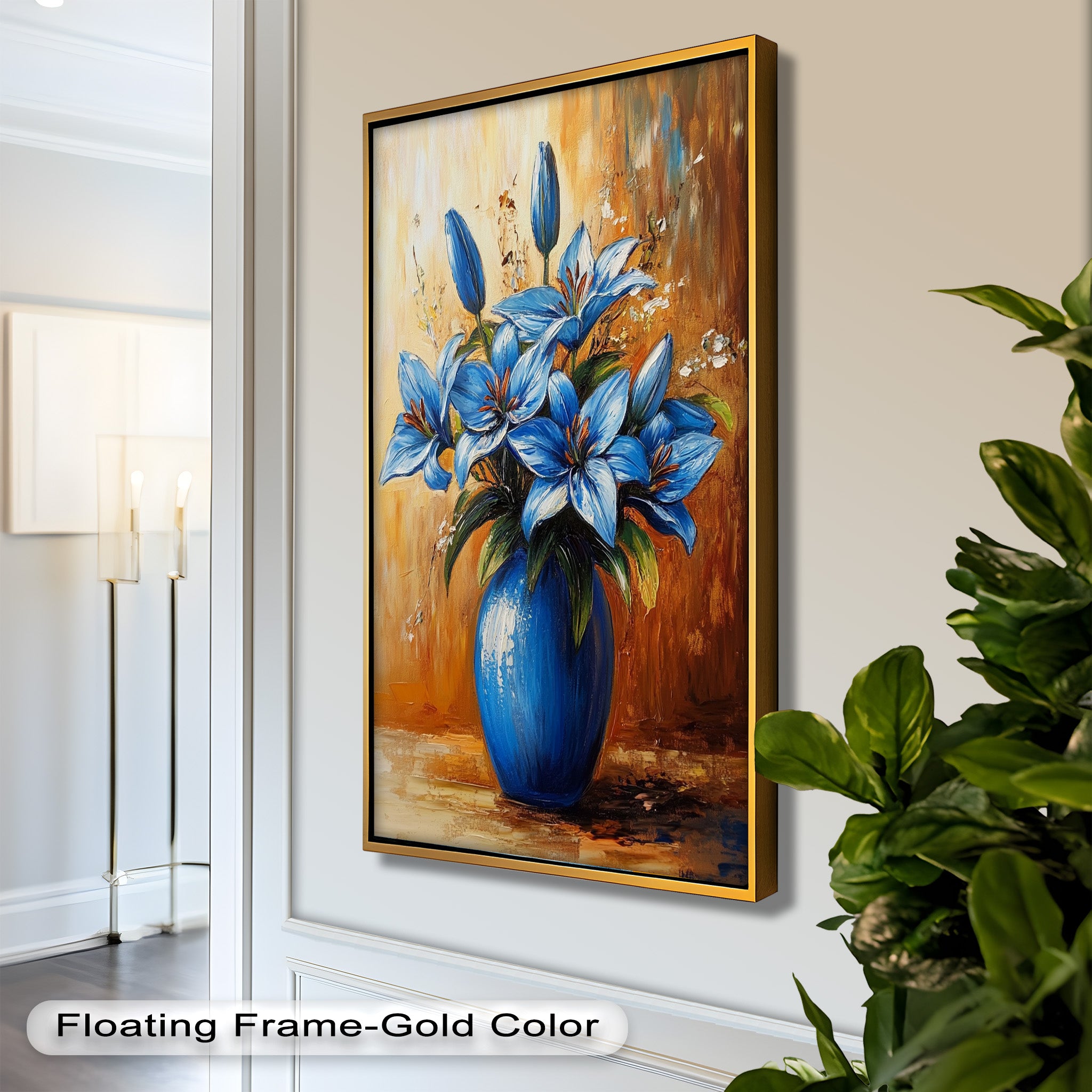 Azure Blossoms in Blue Vase - Hand-Painted Floral Oil Canvas Artwork for Living Room Decor | Wall Art for Home & Office