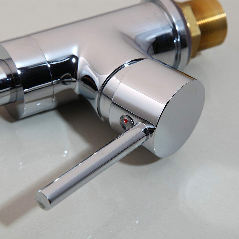 Premium Stainless Steel Single Handle Deck Mounted Kitchen & Bathroom Faucet - Chrome Polished Hot & Cold Water Mixer Tap for Modern Home Sinks (Perfect for Cooking, Washing Dishes & Personal Hygiene)