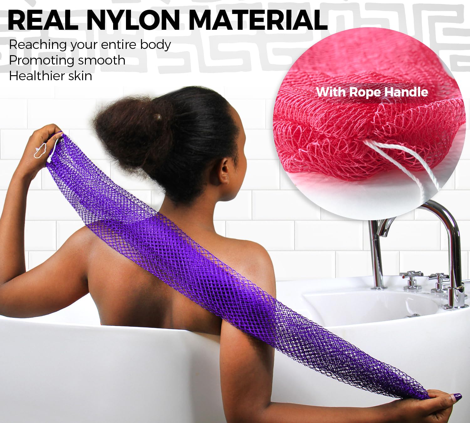 Authentic African Net Sponge - 2 Pack Exfoliating Body Scrubber & Back Scrubber for Shower, Bath & Travel with Free Pouch | Deep Cleansing, Skin Exfoliation & Spa Experience at Home