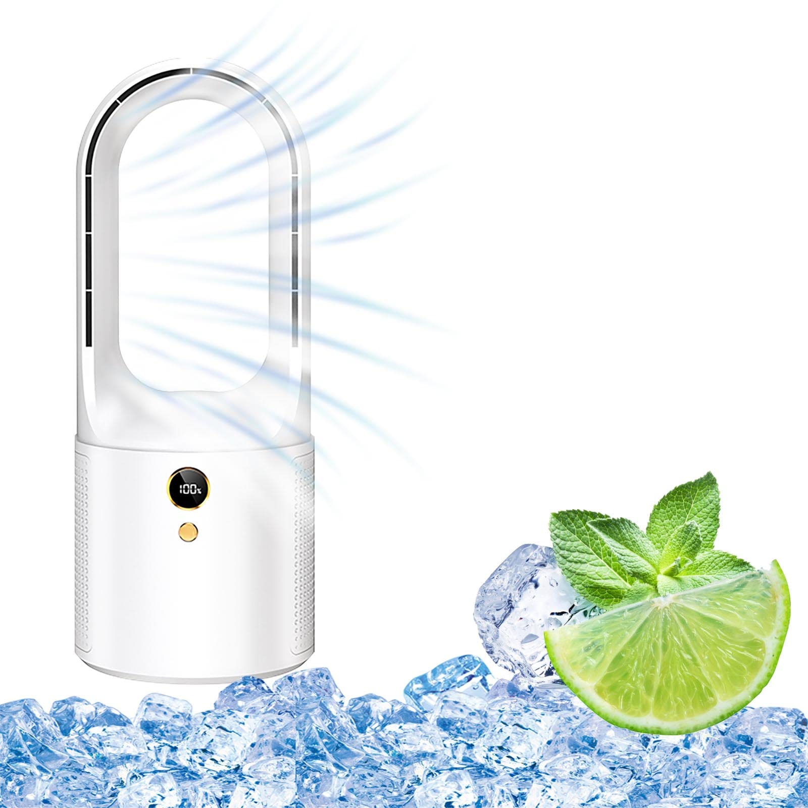 Portable Bladeless Fan - 6 Speed Settings, Rechargeable Battery, Ultra Quiet, One Button Control, 13 Inch Personal Cooling Fan for Bedroom, Home & Office - Perfect for Sleeping, Working & Traveling (White)