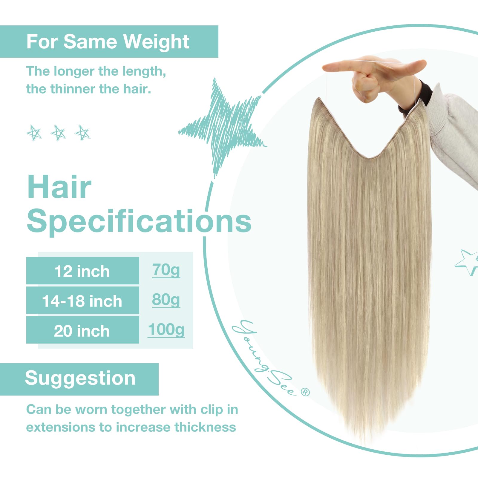 Premium 100% Human Hair Wire Hair Extensions for Women - Clip-In, Heat Resistant, Natural Look for Daily Styling & Special Occasions