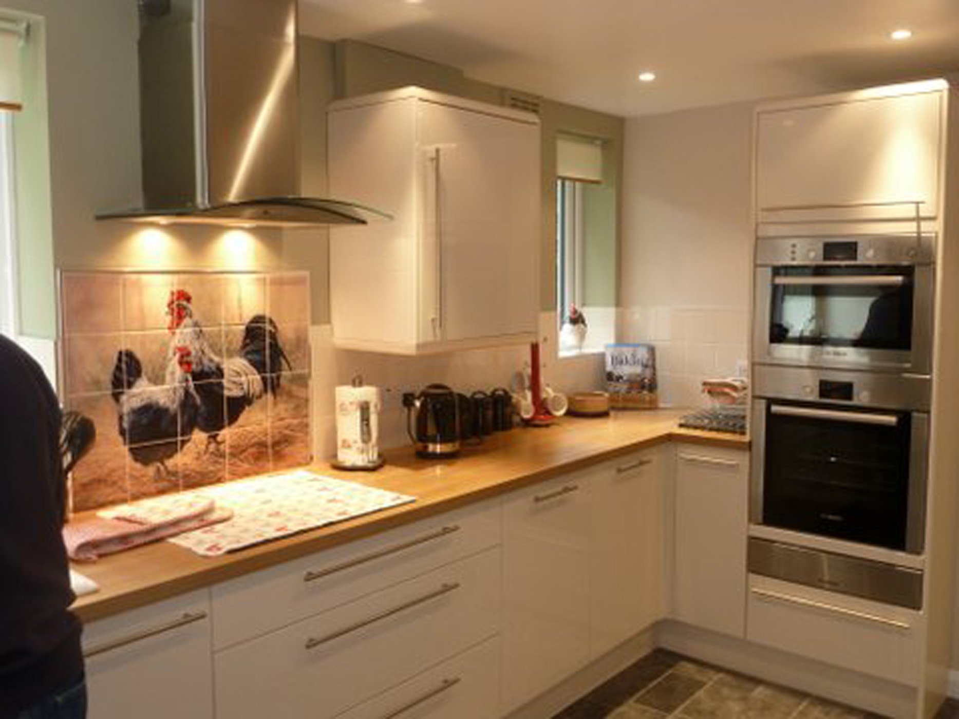 Hand-Painted Ceramic Backsplash Tile Mural - Black Rooster and Hen Design by Laurie Snow Hein for Kitchen & Bathroom Decor - Perfect for Farmhouse, Country Style, and Rustic Home Interiors