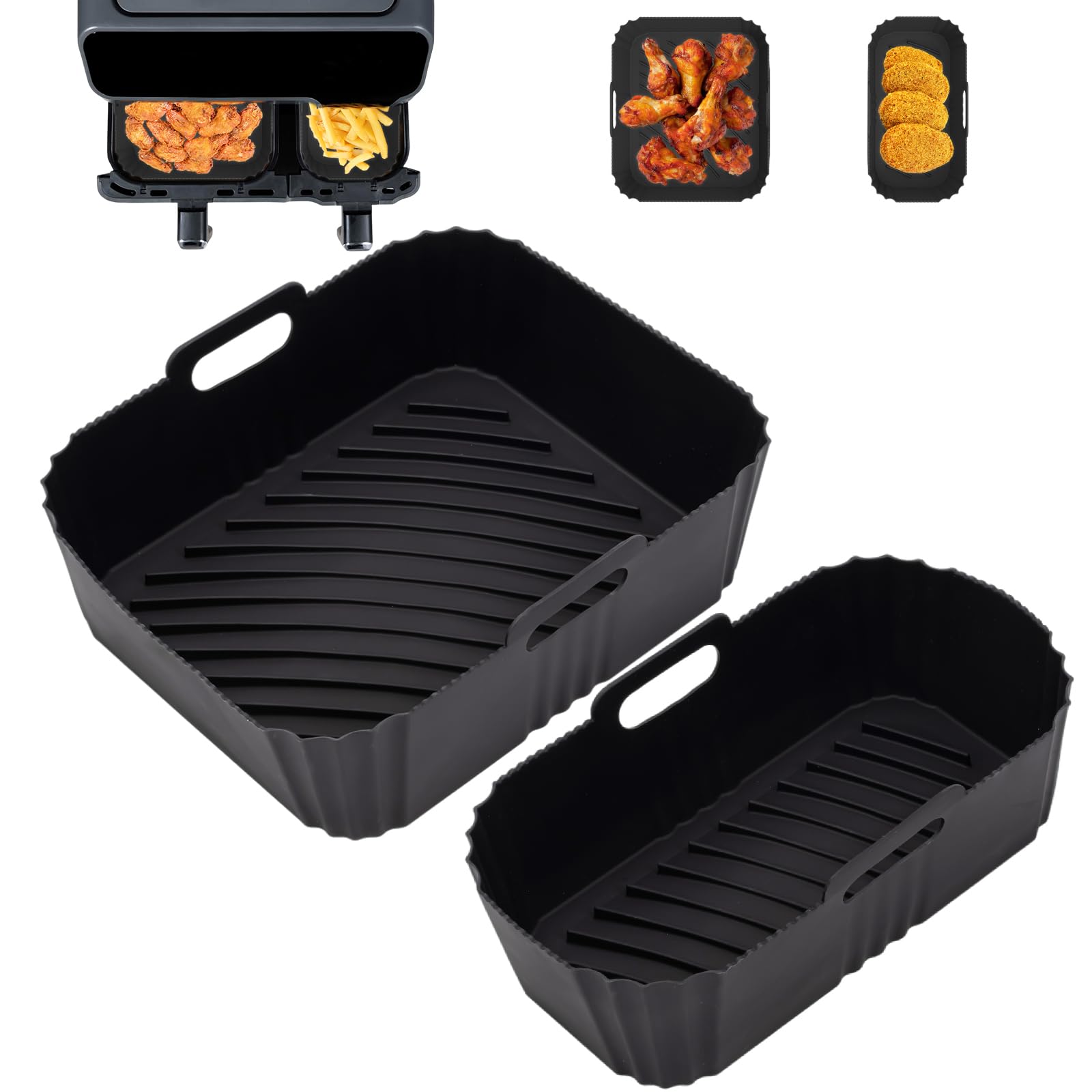 2-Piece Silicone Air Fryer Mold Set for Moulinex Easy Fry Dual EZ9018 5.2/3.1L & Philips Dual Basket Airfryer 3000 Series - Reusable Non-Stick Baking Accessories for Fries, Nuggets & Desserts | Perfect for Family Snacks & Party Cooking