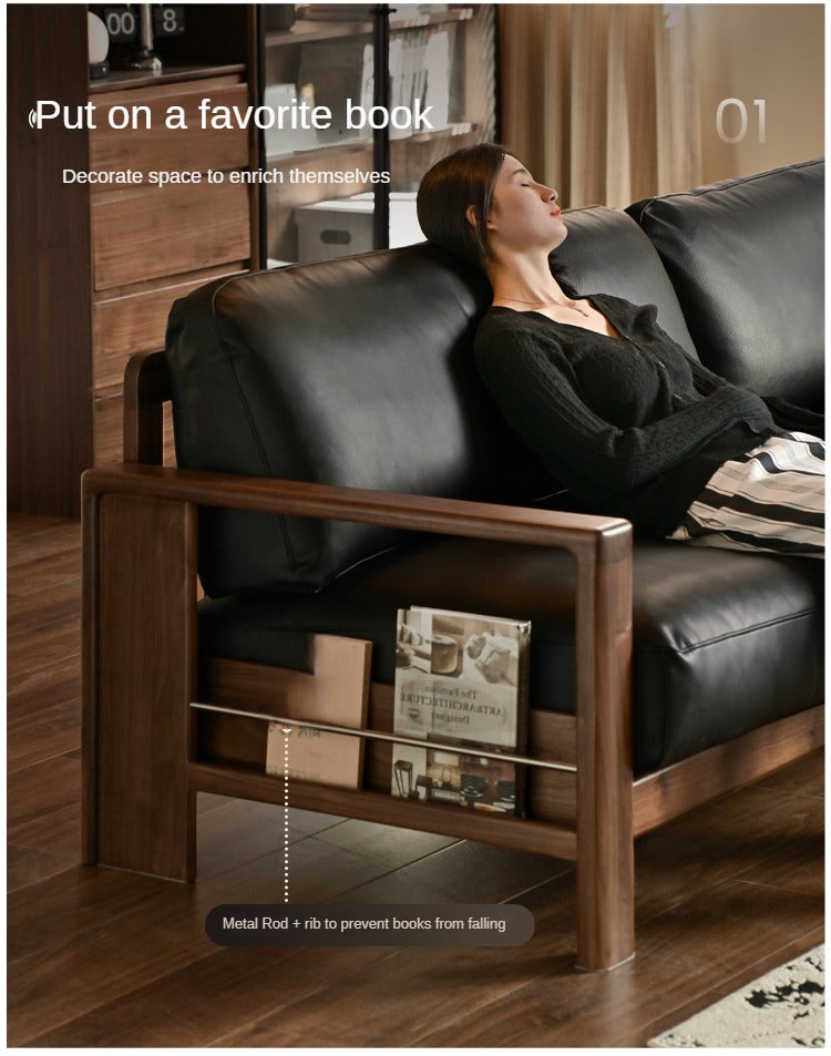 Black Walnut Solid Wood Modern Straight Sofa - Contemporary Fabric Upholstery for Living Room, Lounge & Office Spaces