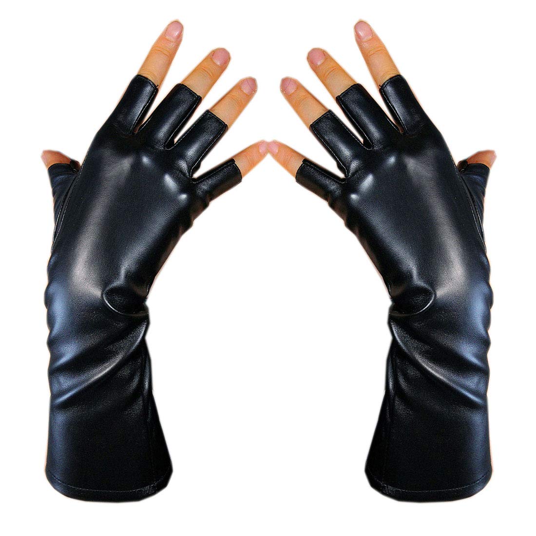 Women's Fingerless Latex Gloves - 28cm Long Faux Patent Leather Shine Gloves for Cosplay, Fashion, and Gothic Style | Perfect for Halloween, Costume Parties, and Stage Performances