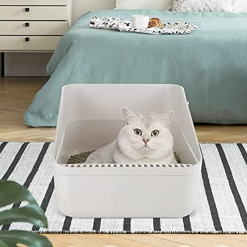 Open Top Cat Litter Box - Easy to Clean & Assemble, Anti-Splash High Sides, Durable Sifting Litter Pan for Small Cats (White, Medium) - Perfect for Home, Apartment & Multi-Cat Households