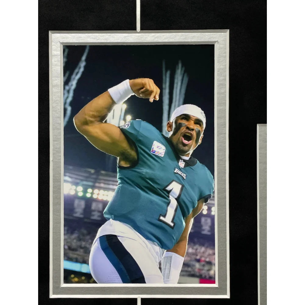 Jalen Hurts Autographed Philadelphia Eagles 8x10 Photo Framed with JSA COA - Signed NFL Memorabilia for Eagles Fans, Man Cave & Sports Collectibles Display