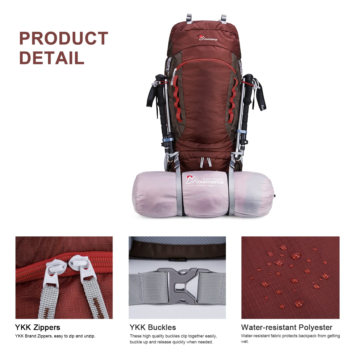 MOUNTAINTOP 80L Internal Frame Backpack for Men & Women - Lightweight Hiking Backpack with Adjustable Straps & Rain Cover - Perfect for Camping, Trekking and Outdoor Adventures