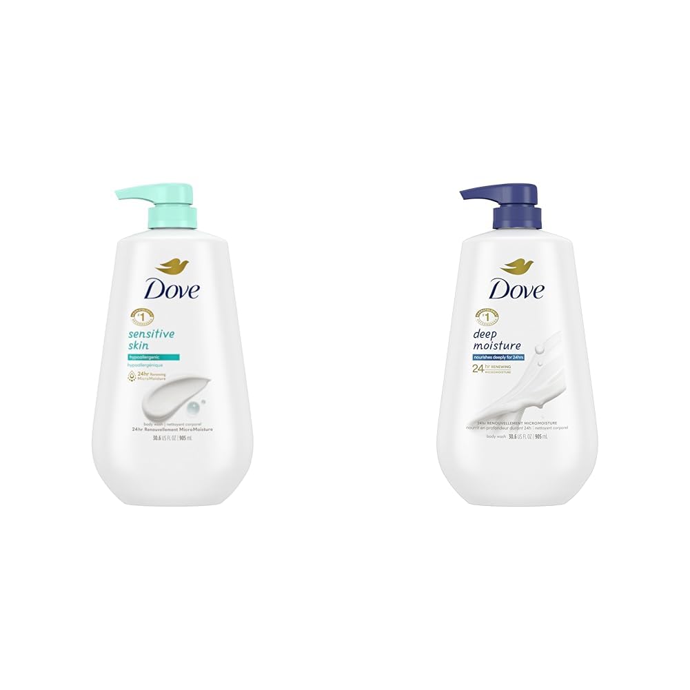 Dove Sensitive Skin Body Wash with Pump - Hypoallergenic, Paraben-Free & Deep Moisture Body Wash for Dry Skin - Gentle Moisturizing Skin Cleanser for Daily Shower & Bath Time Relaxation
