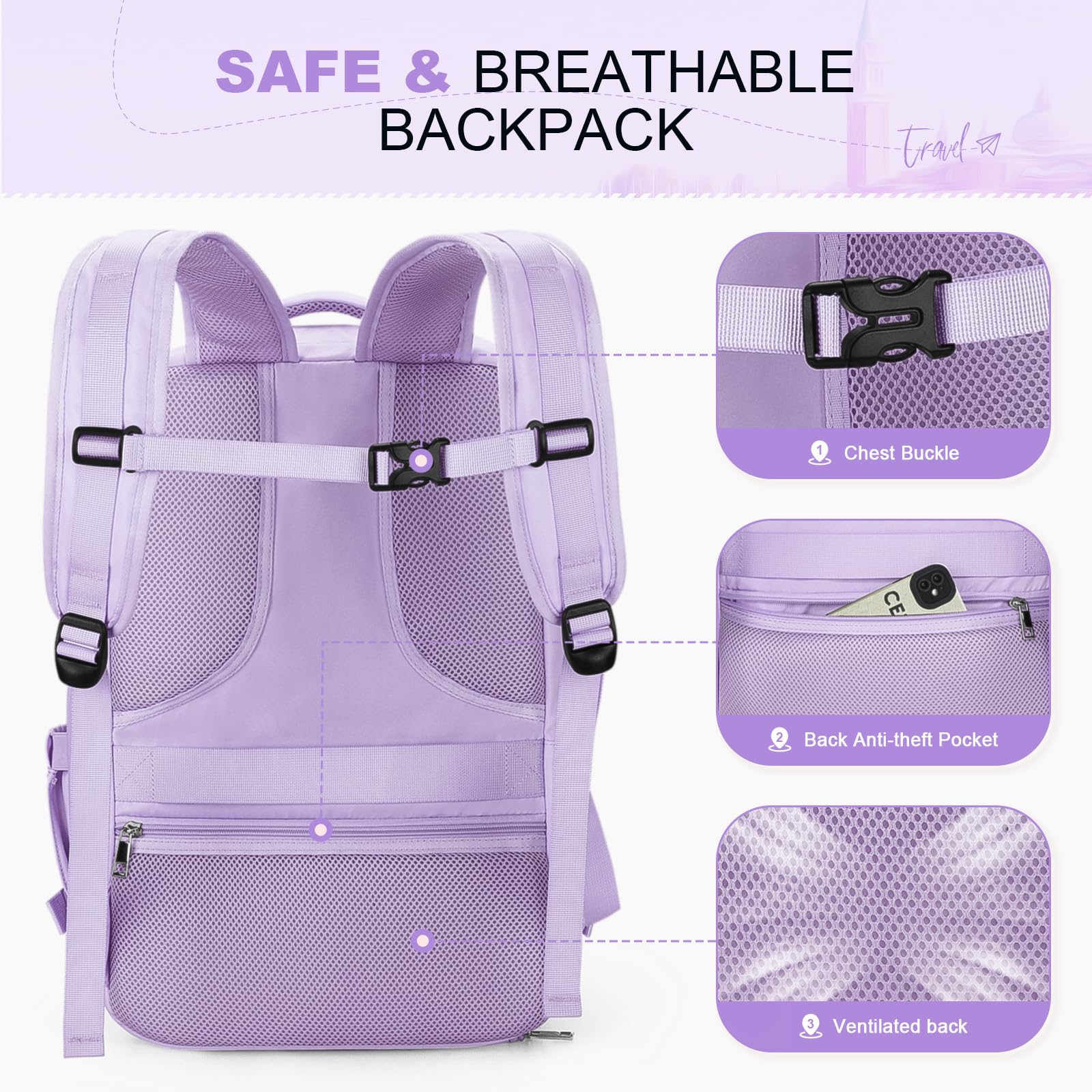 **Maelstrom 35L Waterproof Travel Backpack for Women & Men - Fits 17-Inch Laptop, Airplane Carry-On Backpack with Detachable Crossbody Bag & Shoe Compartment - Perfect for Business Trips, Hiking & Daily Commute (Purple)**