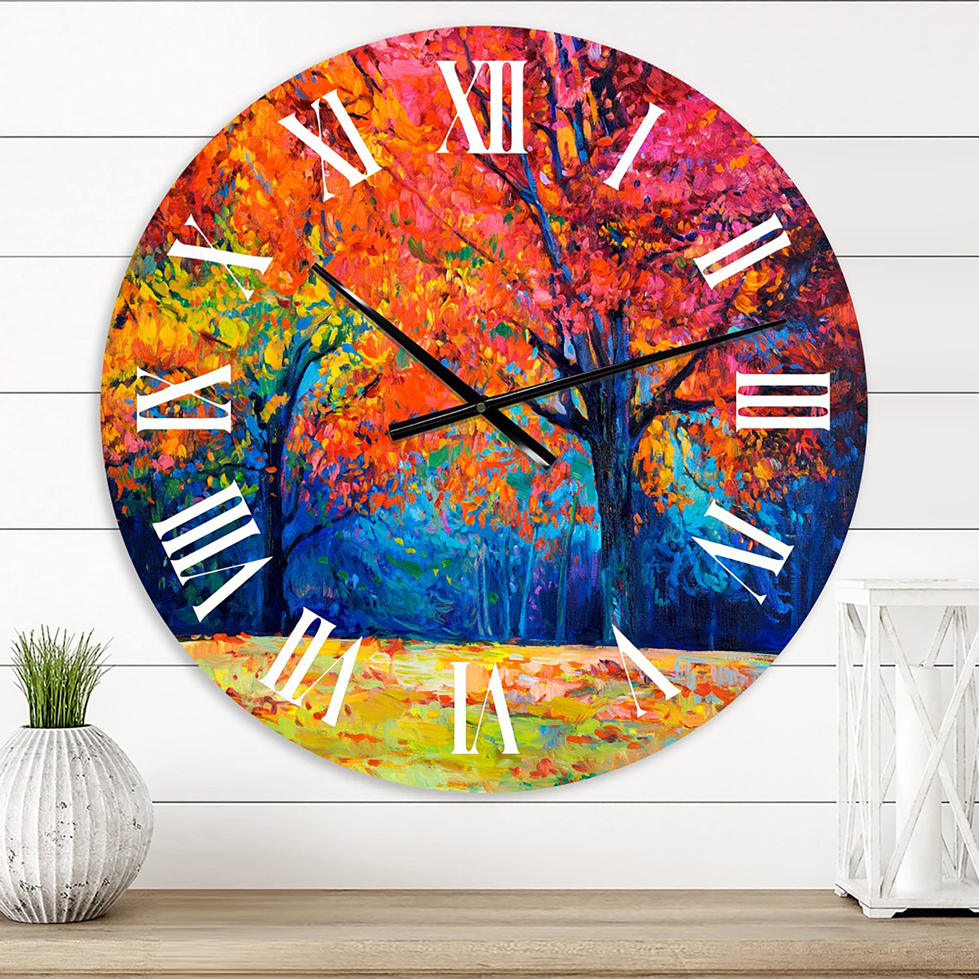 Vibrant Red Tree in Autumn Landscape - Large Traditional Wall Clock for Living Room, Bedroom & Office Decor | Nature-Inspired Home & Office Wall Art