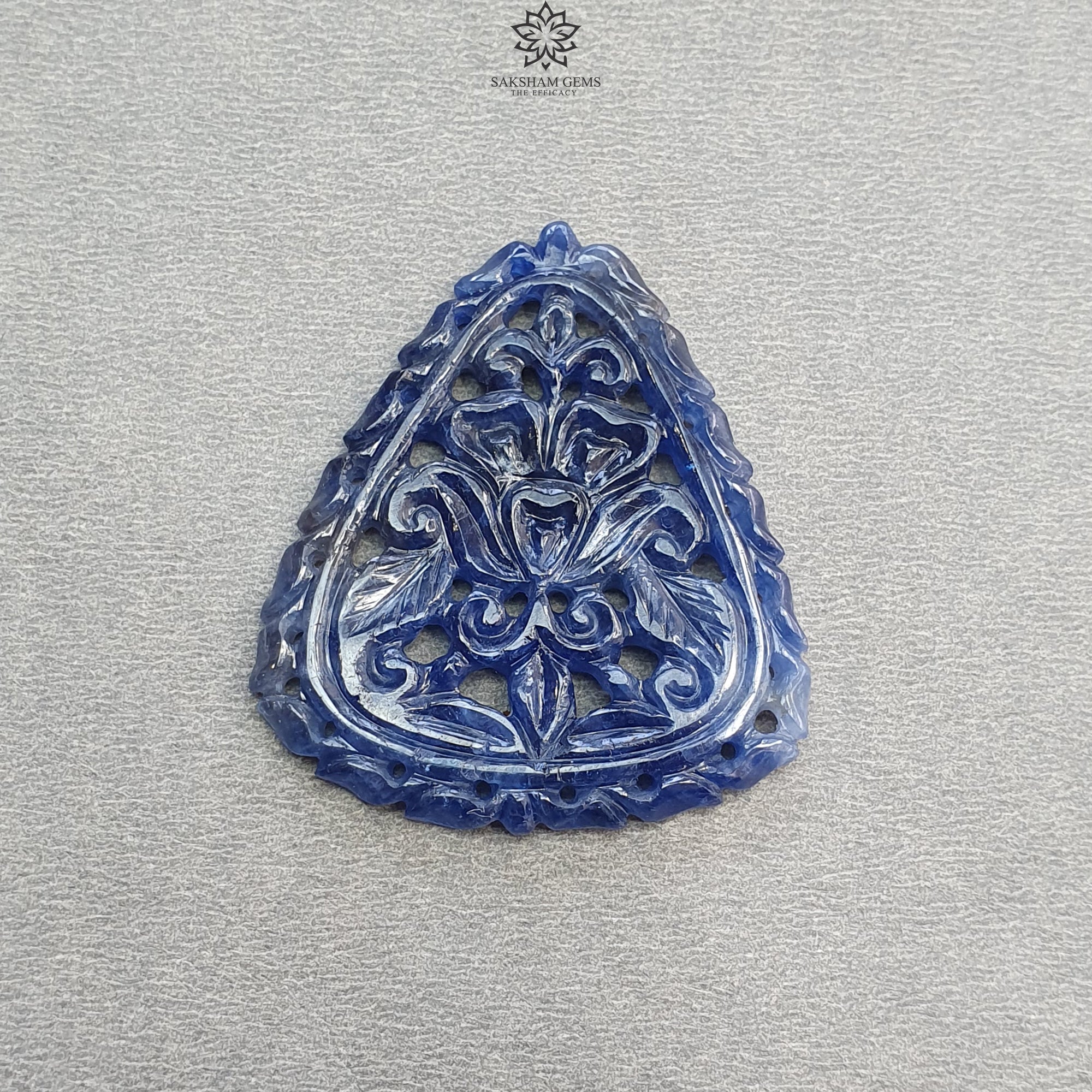 Natural Untreated Blue Sapphire Gemstone Carving - 58.00cts Unheated Hand-Carved Triangle Shape (43x37mm) | Jewelry Making, Meditation Stone, Luxury Gift for Special Occasions