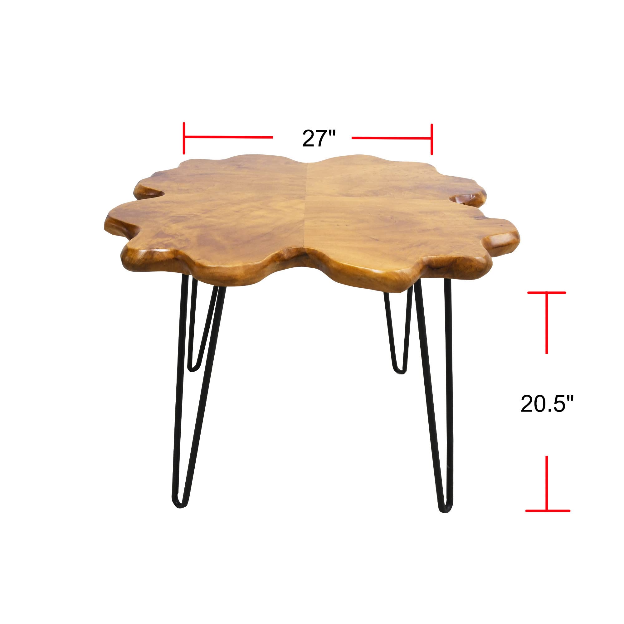 Rustic Cedar Wood Coffee Table with Four-Leaf Clover Pattern - 27