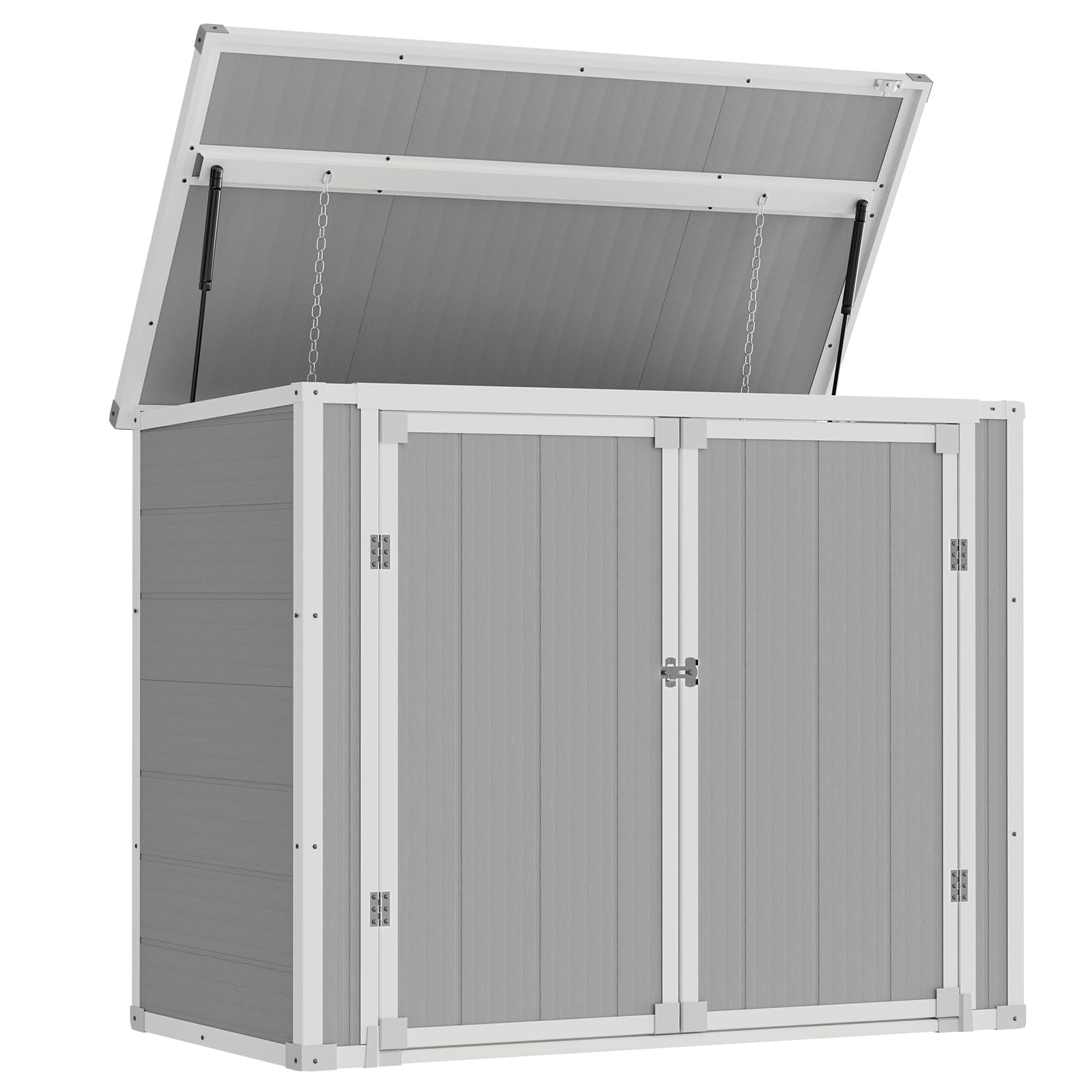 Amopatio 41 Cu Ft Horizontal Outdoor Storage Shed - Durable Resin Trash Can & Garden Tool Organizer - Weatherproof Grey Shed for Lawn Mowers, Patio Furniture & Backyard Storage | Perfect for Garage Organization, Yard Maintenance & Seasonal Item Protection