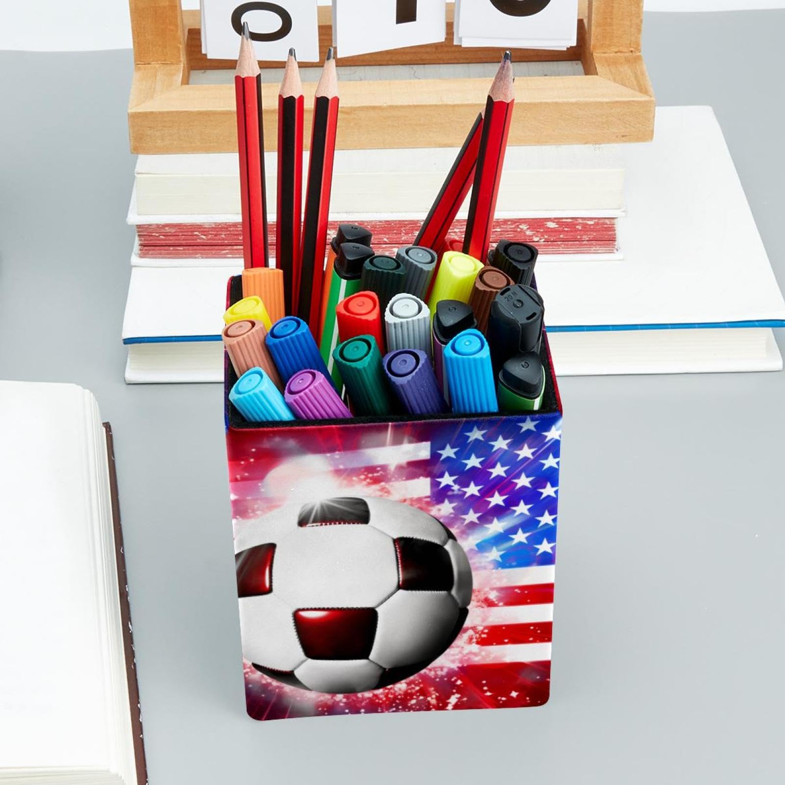 American Flag Football Pen Holder for Desk - Stylish Pen Organizer & Desk Accessory for Office, Home, or School Use