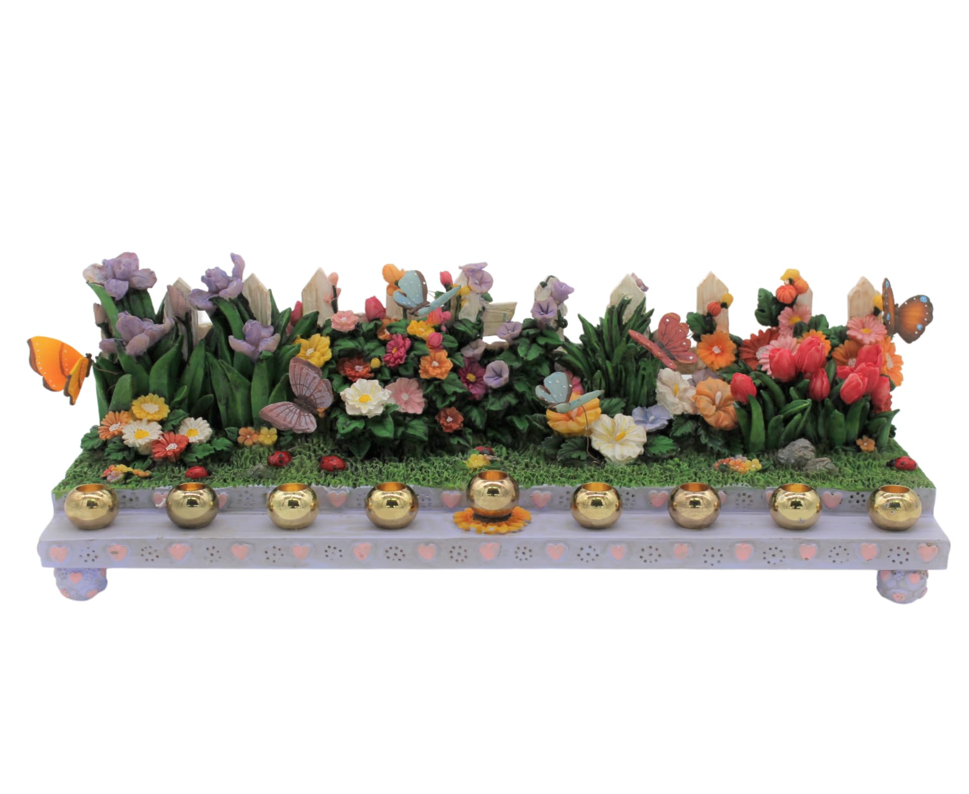 Majestic Ceramic Hanukkah Menorah with Butterfly & Floral Design (12